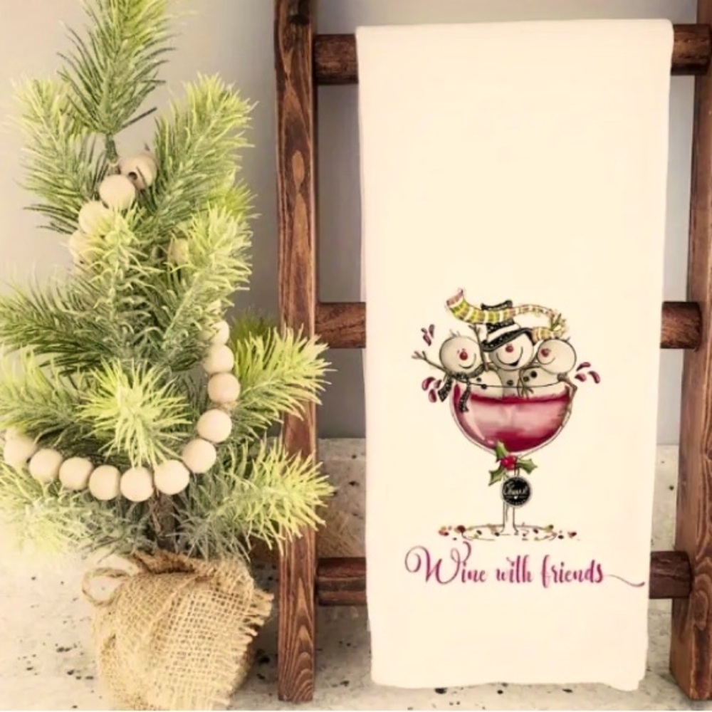 Snowman Christmas Kitchen Bar Towel Size 18 X 26 inch Hostess Gift  Wine Drinker